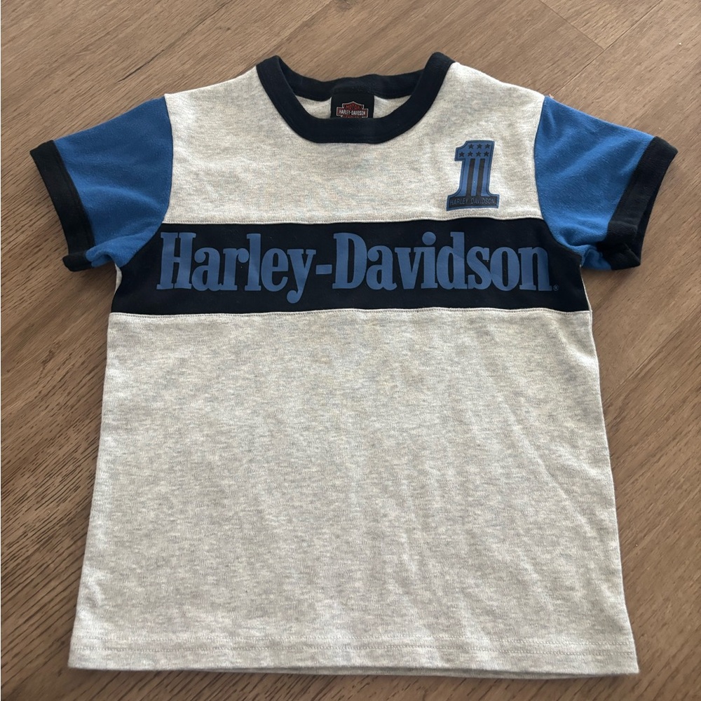 4/5 Harley Davidson boys black blue and gray tshirt short sleeve shirt